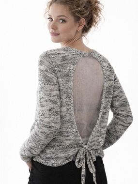 Miracle City Knit Top Open Back Tie Gray M/L Boho Lightweight NWT